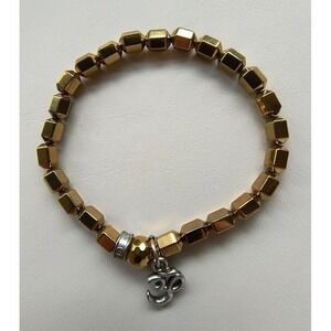 CFC Gold Tone Faceted Beaded Stretch Bracelet with Om Charm‎